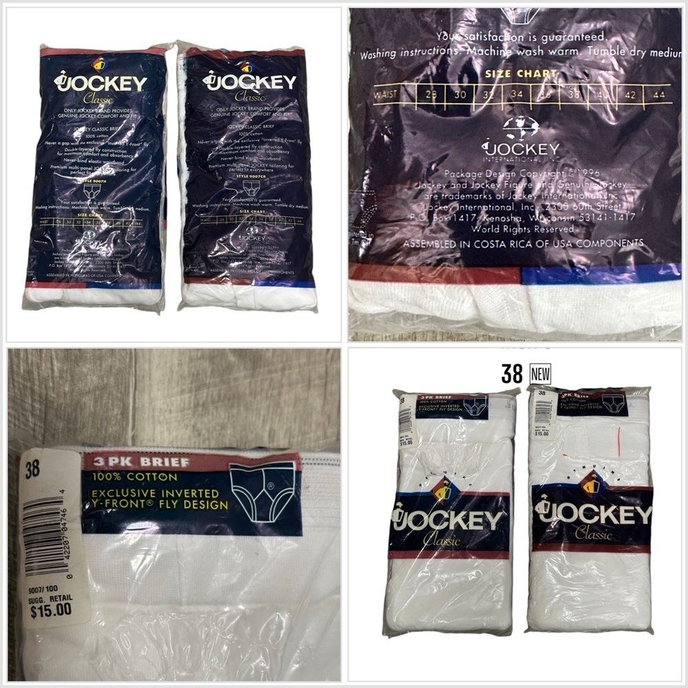 2 Packs of 3 Men’s Vintage Jockey 38 Brief White 1996 Y Front Fly Style 9007CR